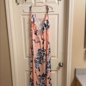 Chic Floral Maxi Dress in Pink and Blue (No material tags)